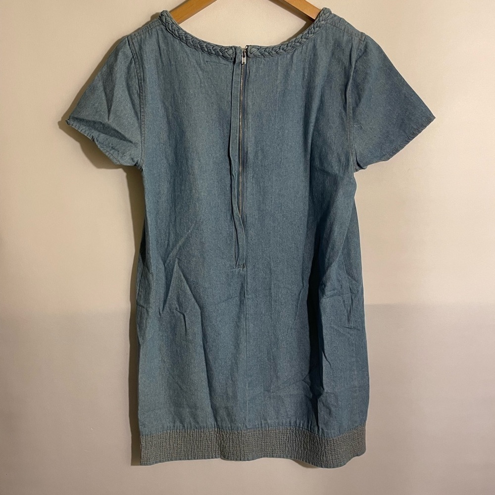 Anthropologie Holding Horses Blue Chambray Denim Shift Dress Sz M Braided Neck - Picture 5 of 7